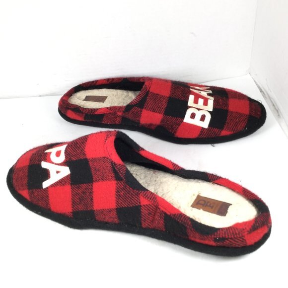 Dearfoams Men's Plaid Papa Bear Slippers Black/Red Size Xlarge 13-14 - Picture 6 of 11